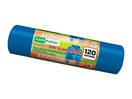 Мешки для мусора 120 л, синие, в рулоне 10 шт., ПНД, 14 мкм, 1100х700 мм, EXTRA, ex1201802 в Каменск-Шахтинском