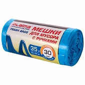Мешки для мусора 35 л, с ручками, синие, в рулоне 30 шт., ПНД, 9 мкм, 540х500 мм, LAIMA ULTRA, 607683