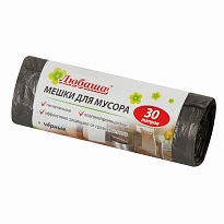 Мешки для мусора 30 л, черные, в рулоне 20 шт., ПНД, 5 мкм, 550х470 мм, Любаша эконом, 605329 в Каменск-Шахтинском