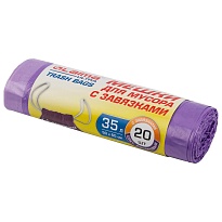 Мешки для мусора 35 л, с завязками, фиолетовые, в рулоне 20 шт., ПНД, 13 мкм, 600х500 мм, LAIMA ULTRA, 607685 в Каменск-Шахтинском